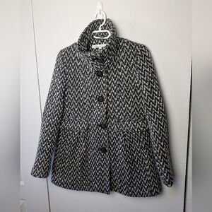 KENNETH COLE New York Women Winter Coat Size 2 43% Wool Black And White